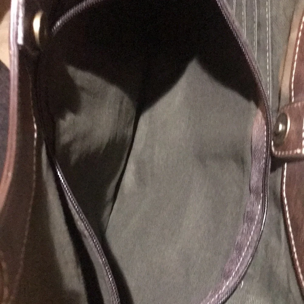 NWOT Nine West Striped Canvas Hobo Tote w/Faux Leather Trim